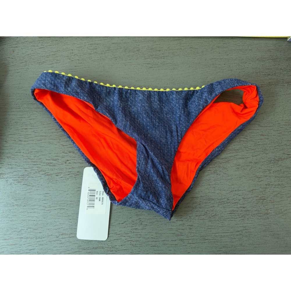 L*Space Monica Wise Reversible Denim Print Pom Pom Bikini Bottom XS BB09C15